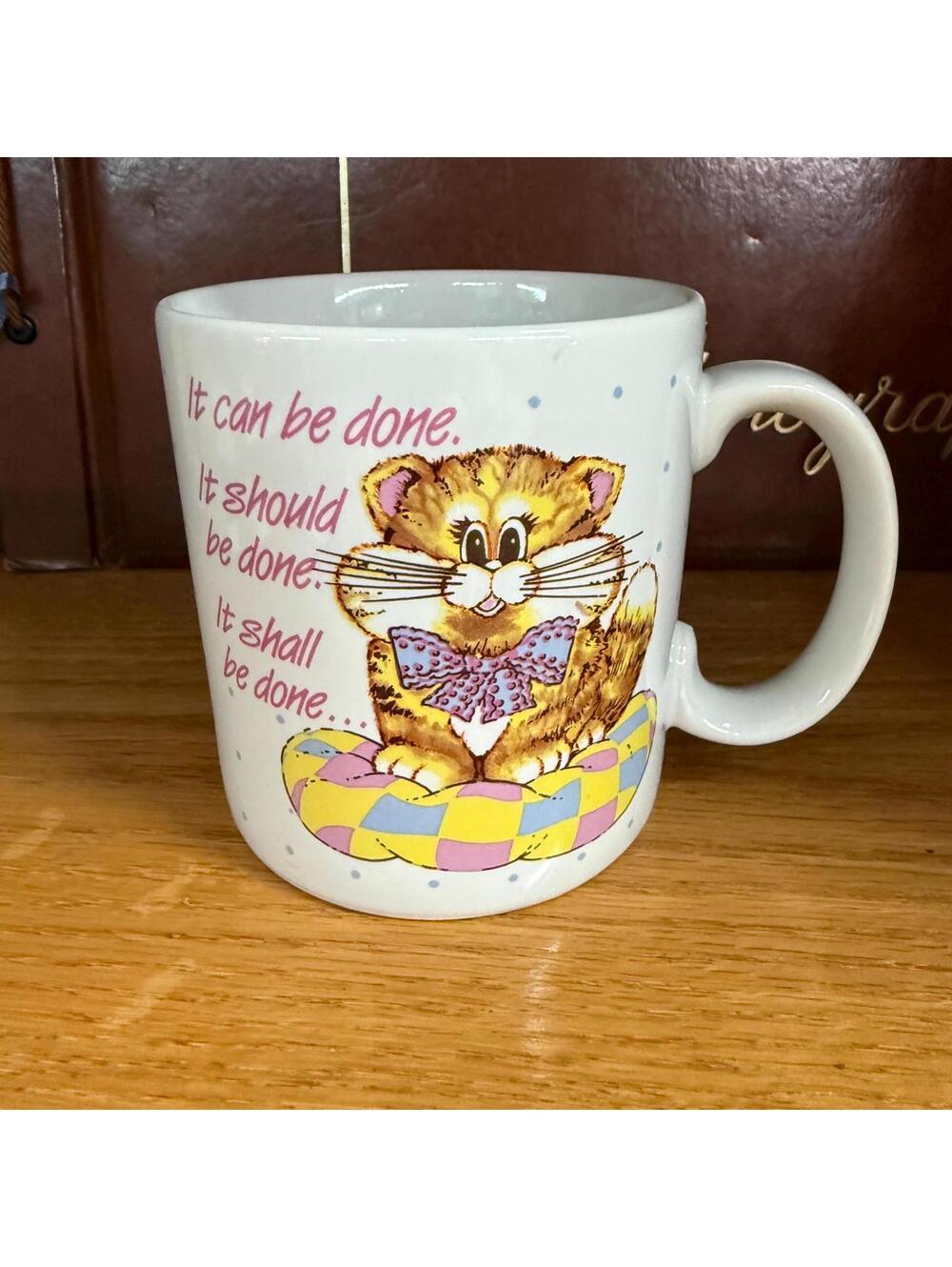 Vintage Cat Mug: Procrastination Humor, 1978 Korea